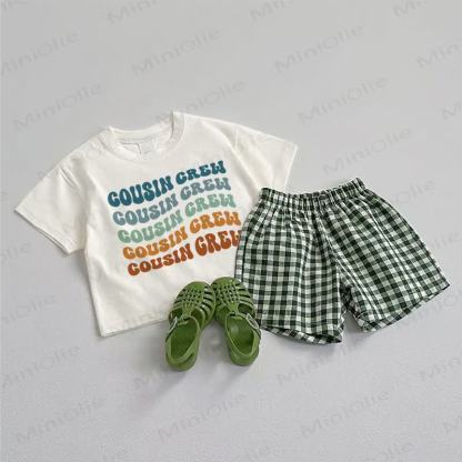 COUSIN CREW Baby Tee and Plaid Shorts 2-Piece Set - White&Green - 3-5T - image 1