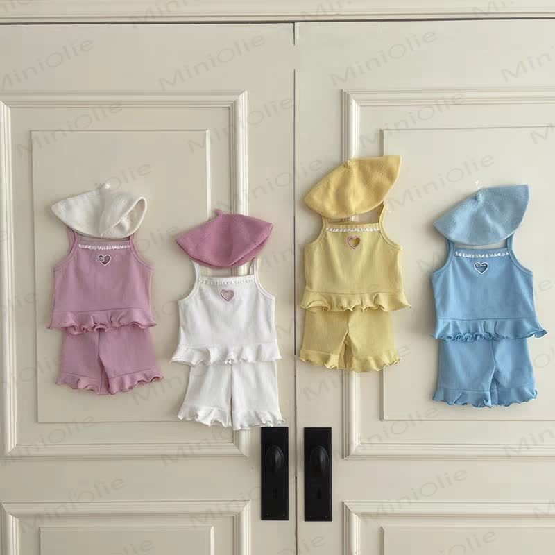 Baby Toddler Girl Heart Lace Trim Ribbed Cami Top and Shorts 2-piece Set - image 5