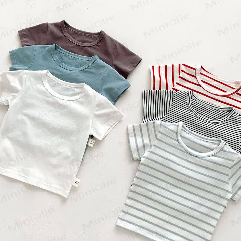 Baby Solid Color Striped Loose T-shirt - image 5