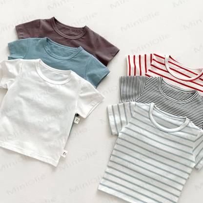 Baby Solid Color Striped Loose T-shirt - image 5