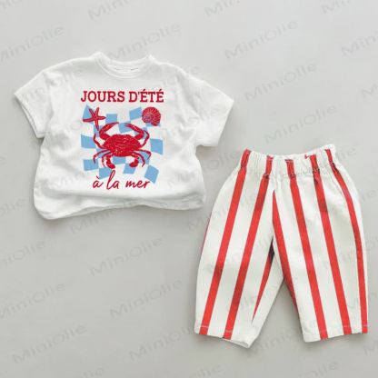 JOURS D'ÉTÉ A LA MER Baby Red Striped Pants 2-piece Set - White&Red - 2-3T - image 1