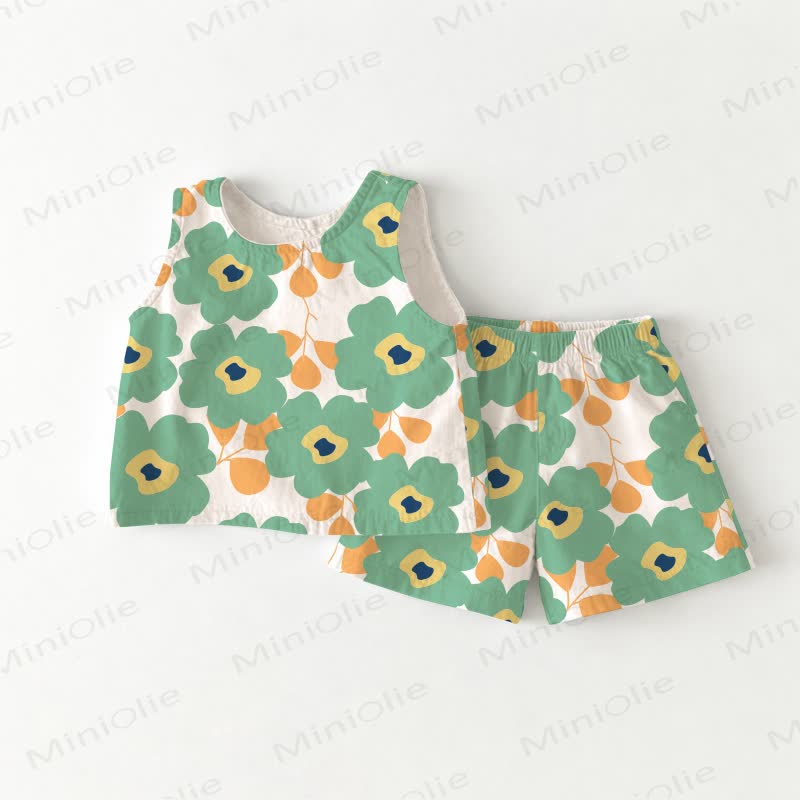 Baby Toddler Green Flowers Sleeveless 2-piece Set - White - 3-4T - image 1