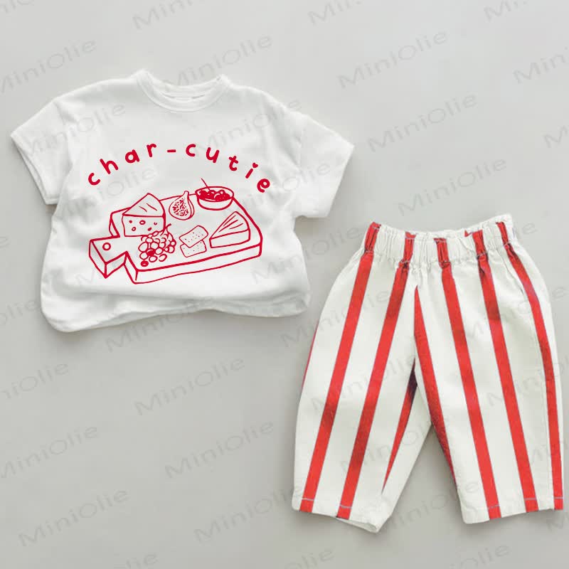 CHAR-CUTIE Baby Charcuterie Print Red Vertical Striped 2-piece Set - White&Red - 2-3T - image 1