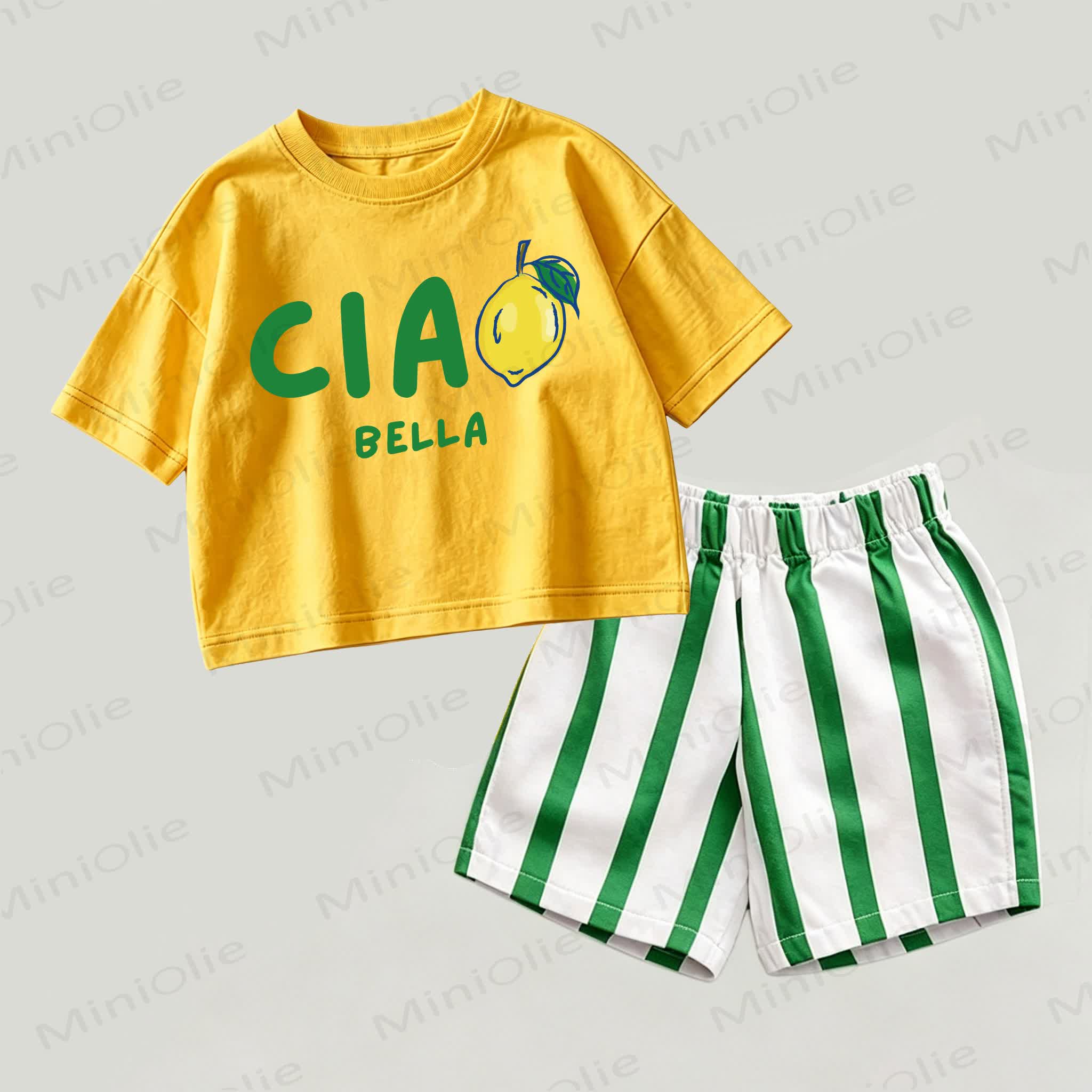 CIAO BELLA Baby Yellow&Green Top and Striped Shorts 2-piece Set - Yellow&Green - 2-3T - image 1