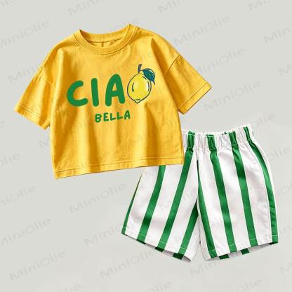 CIAO BELLA Baby Yellow&Green Top and Striped Shorts 2-piece Set - Yellow&Green - 2-3T - image 1