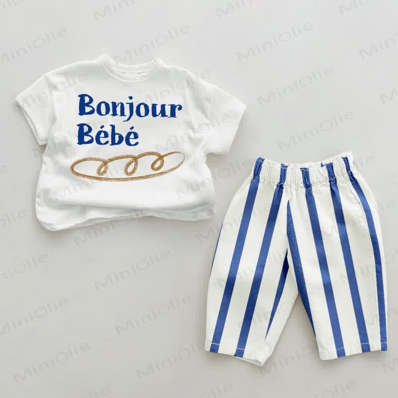 BONJOUR BEBE Baby Blue Vertical Striped Pants 2-piece Set - White&Blue - 2-3T - image 1