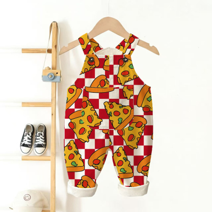 Baby Toddler Pizza Print Plaid Overalls - White - 3-5T - image 1