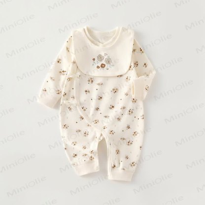 Baby Cartoon Print Beige Newborn Romper - Lucky Flower - 3-6M - image 4