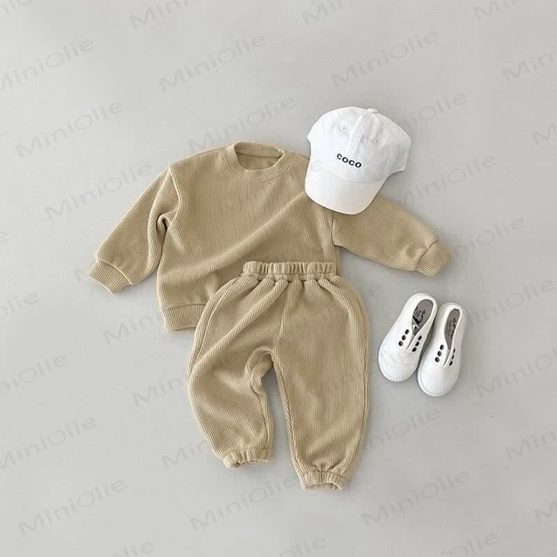 Baby Toddler Solid Color Casual 2 Pieces Set - Khaki - 5-7T - image 7