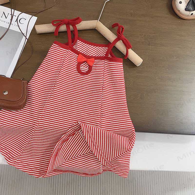 Toddler Red Bow Striped Suspenders Dress - image 4