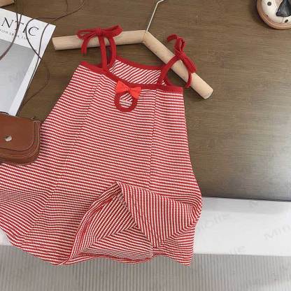 Toddler Red Bow Striped Suspenders Dress - image 4