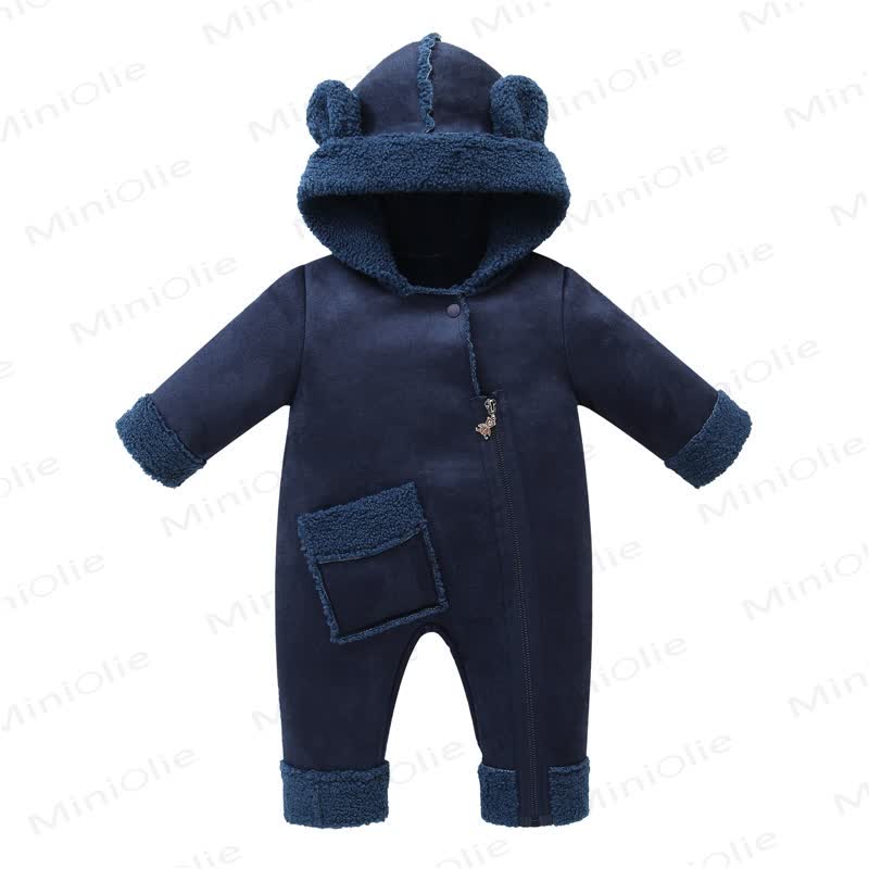 Baby Warm Fleece Romper - Navy Blue - 18-24M - image 10
