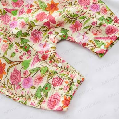 Baby Spring Red Floral Romper With Hat - image 6