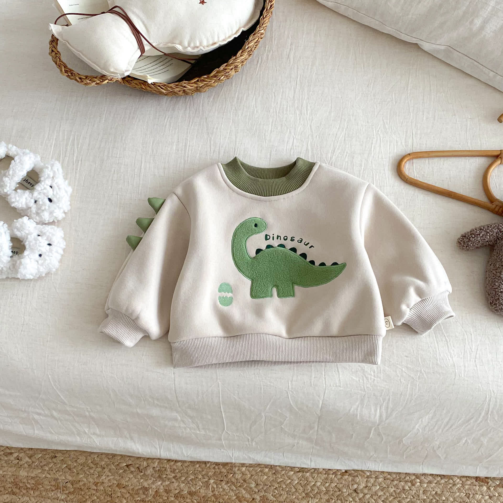 DINOSAUR Baby Toddler Boy Fleece Lined Top Or Pants - Beige Top - 5-7T - image 4