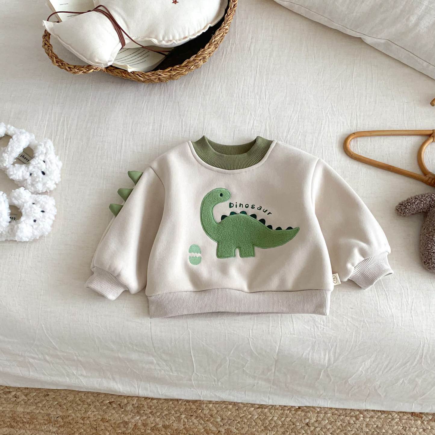 DINOSAUR Baby Toddler Boy Fleece Lined Top Or Pants - Beige Top - 5-7T - image 4