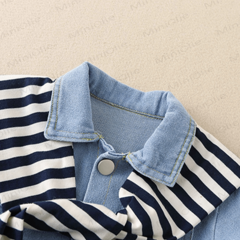 Baby Blue Denim Romper with Striped Shawl - image 4