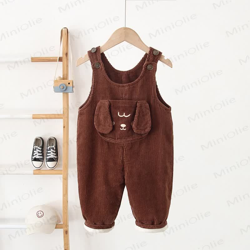 Baby Toddler Doggy Ear Cord Fleece Lined Overalls - Coffee - 5-7T - image 4