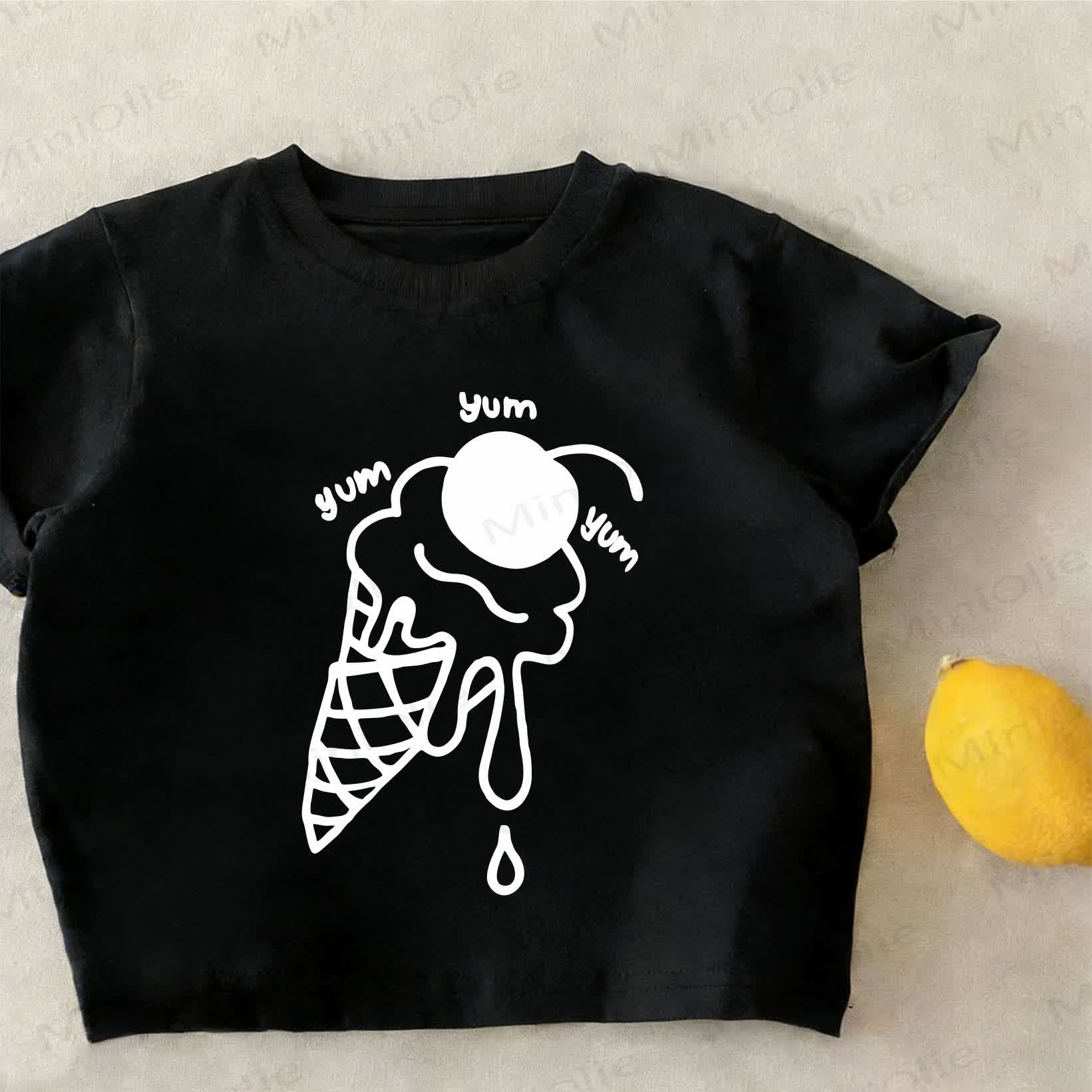 YUM YUM YUM Toddler Kid Ice Cream Print Slogan Black T-shirt - Black - 12-13T - image 1