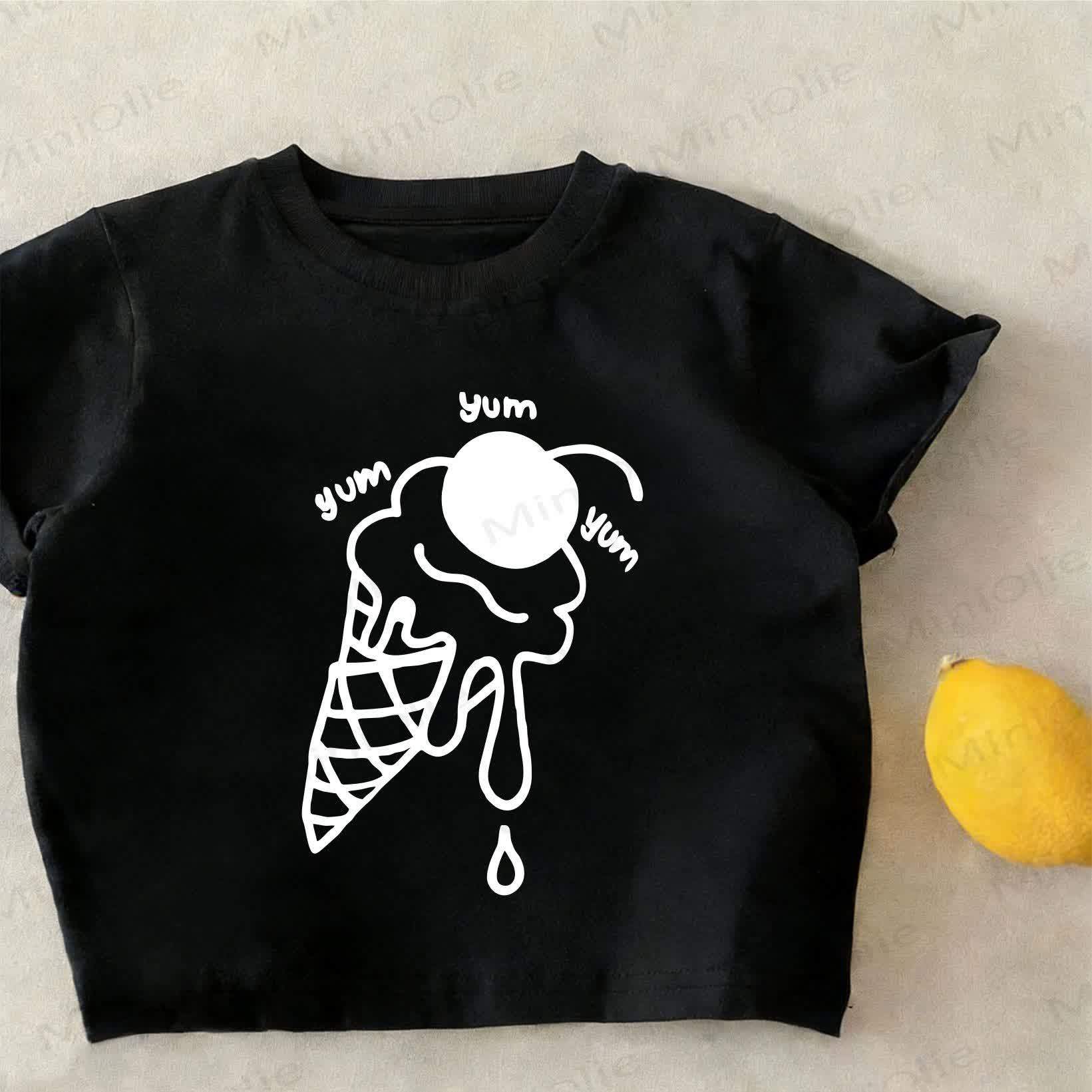 YUM YUM YUM Toddler Kid Ice Cream Print Slogan Black T-shirt - Black - 12-13T - image 1