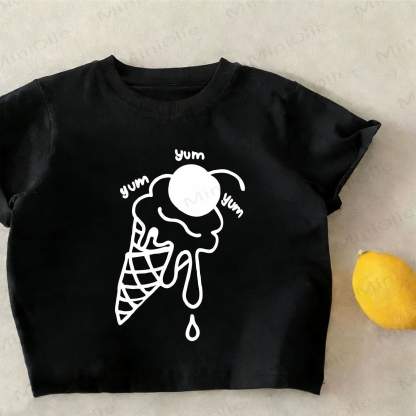 YUM YUM YUM Toddler Kid Ice Cream Print Slogan Black T-shirt - Black - 12-13T - image 1
