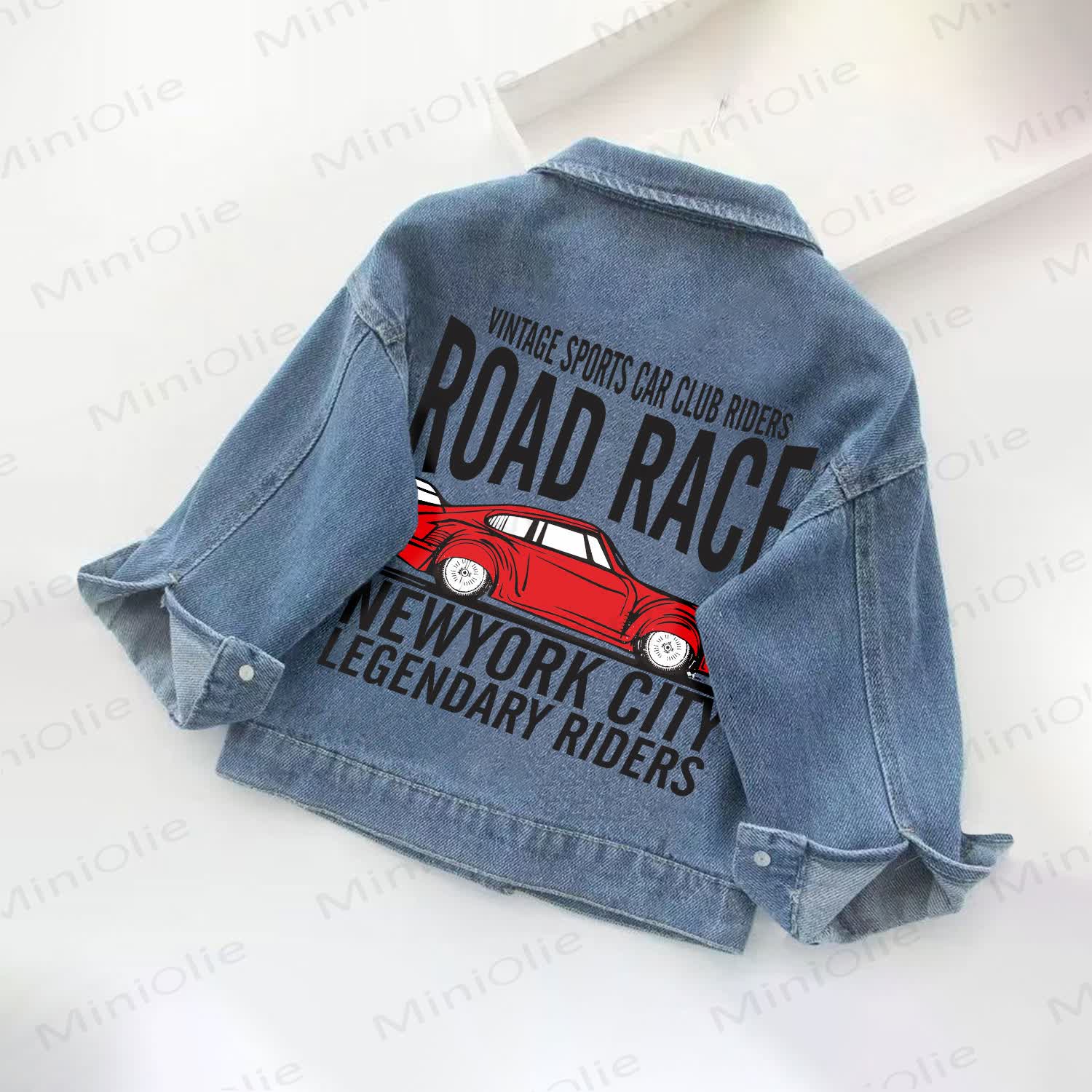 VINTAGE SPORTS CAR CLUB RIDERS RODE RACE NEWYORK CITY LEGENDARY RIDES Toddler Kid Denim Jacket - Blue - 10-11T - image 1