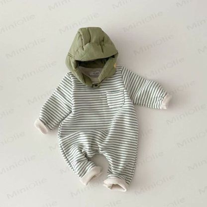 Baby Round Neck Striped Romper - Green - 18-24M - image 1