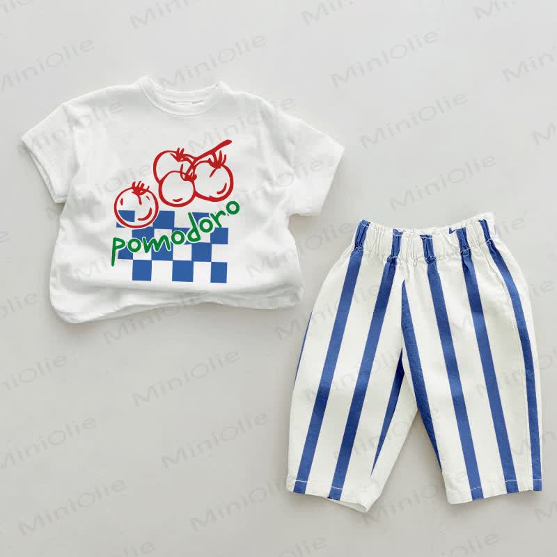 POMODORO Baby Vertical Striped 2-piece Set - White&Blue - 2-3T - image 1