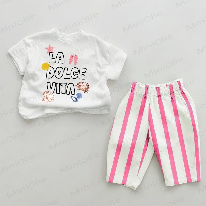 LA DOLCE VITA Baby Pink Vertical Striped 2-piece Set - White&Pink - 2-3T - image 1