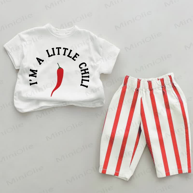 I'M A LITTLE CHILL Baby Chill Print Red Striped 2-piece Set - White&Red - 2-3T - image 1