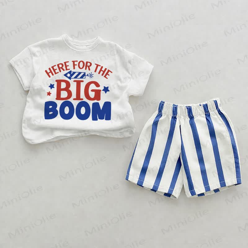  HERE FOR THE BIG BOOM Baby Blue Vertical Striped 2-piece Shorts Set - White&Blue - 2-3T - image 1