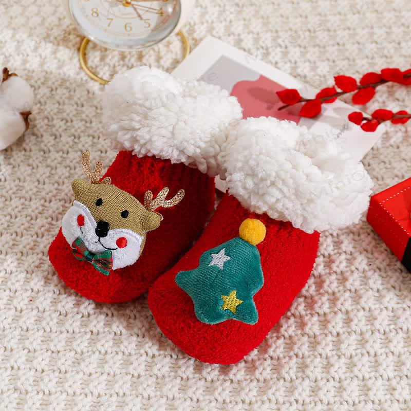 Baby Santa Claus Tree Reindeer Sherpa Floor Socks - Reindeer and Tree - 1-3T - image 5