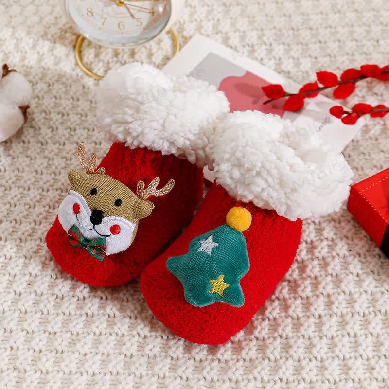 Baby Santa Claus Tree Reindeer Sherpa Floor Socks - Reindeer and Tree - 1-3T - image 5