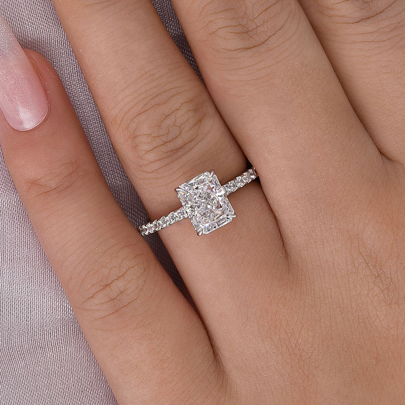 2 CT Radiant Cut Diamond Ring, Gorgeous Three Stone offers Engagement Ring, 925 Sterling Silver Ring, Simulated Diamond Ring