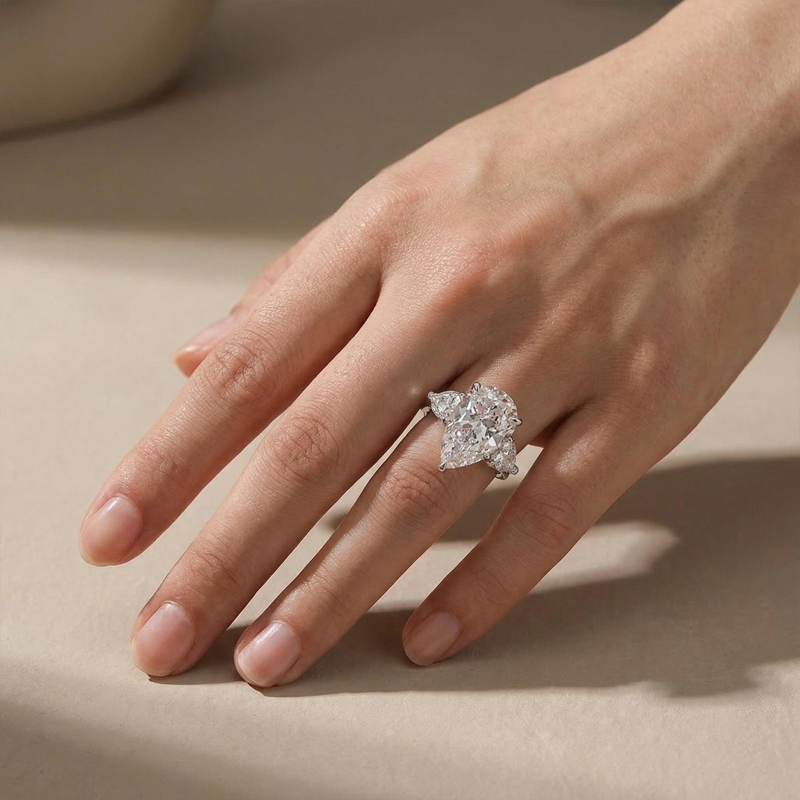 S925 8.0Ct/7.0Ct Pear Cut Three Stone Engagement Ring in Sterling