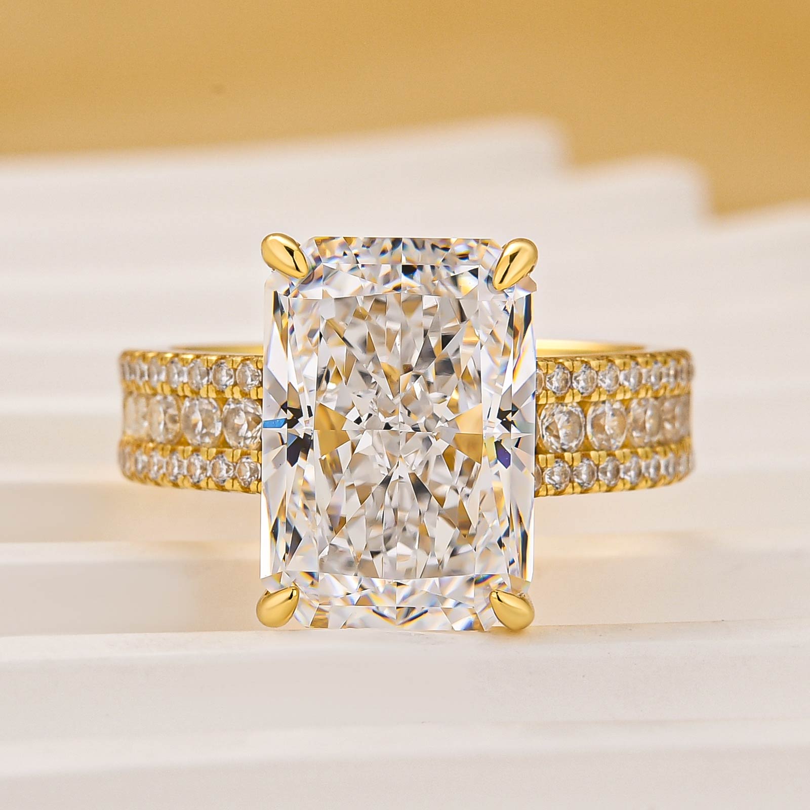 6.5 Ct Radiant Cut Three-Row Luxe Engagement Ring Travel Ring For 