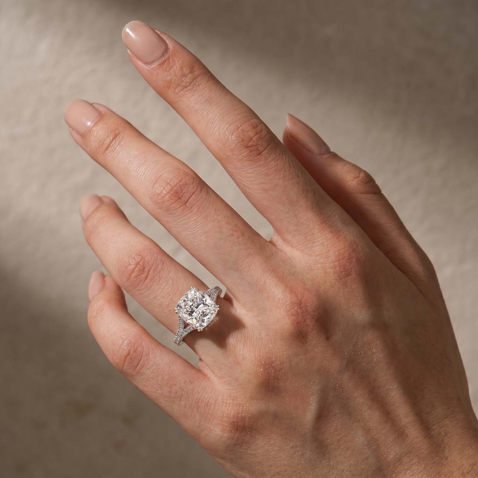 Cushion Cut Engagement Ring S925 Split Shank Sterling Silver