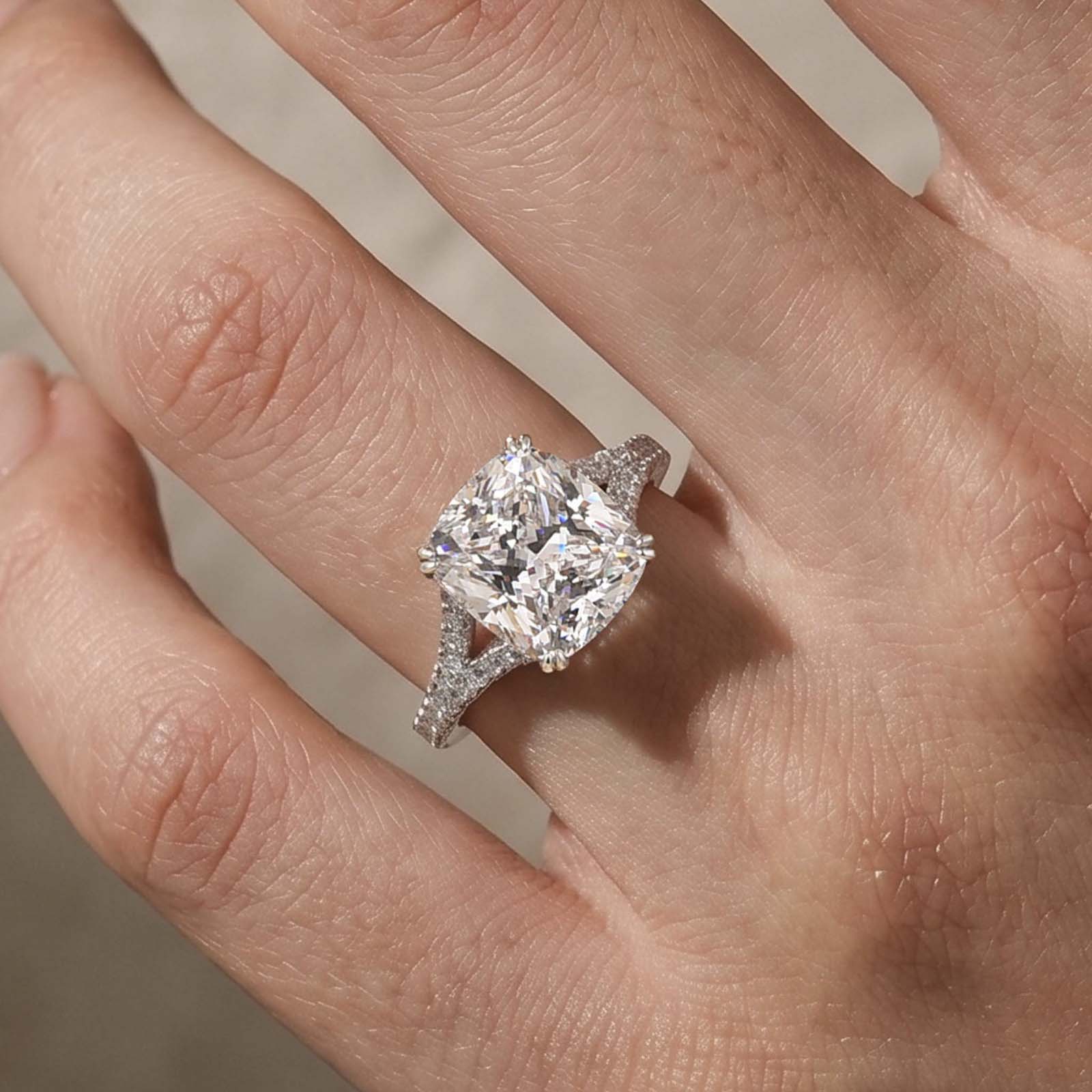 Cushion Cut Engagement Ring S925 Split Shank Sterling Silver