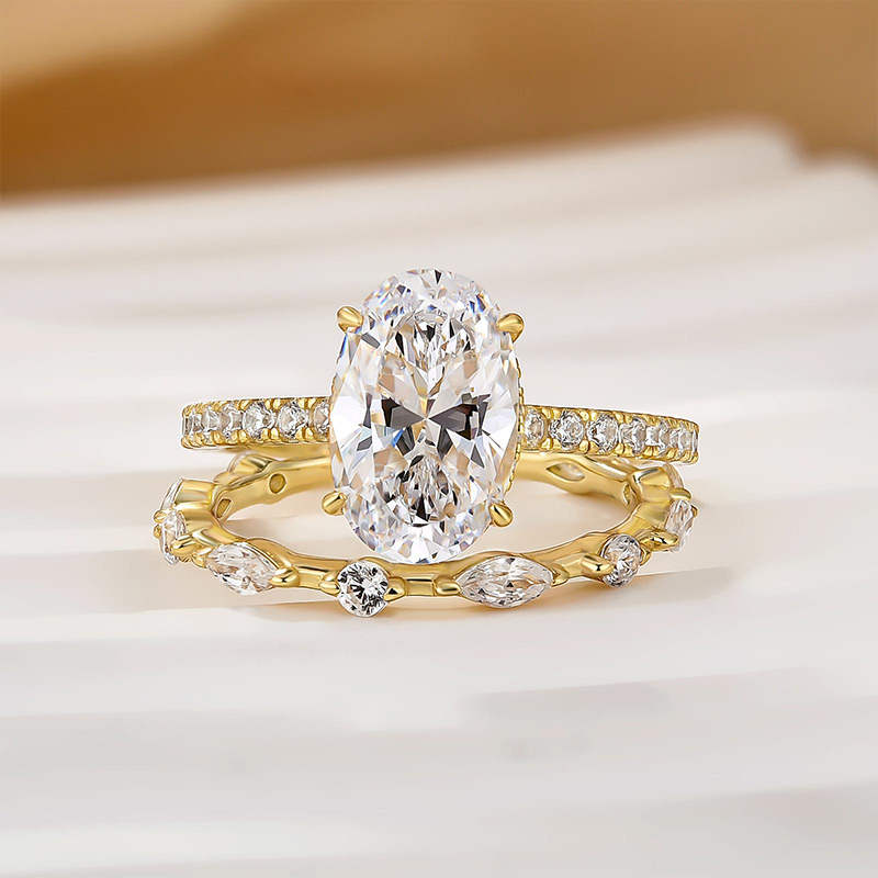 S925 2.5Ct Oval Cut Wedding Ring Set Travel Ring With Classic