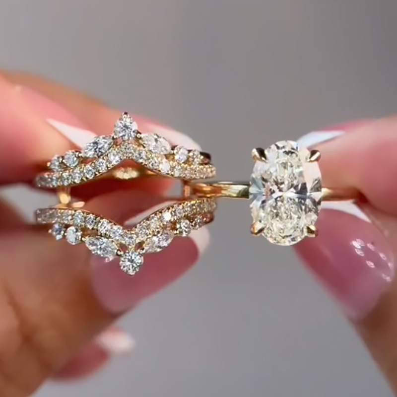 Oval Cut Wedding Ring Set with Vintage Engagement Enhancer