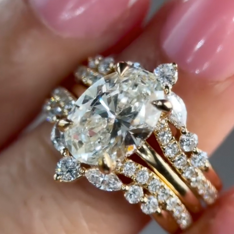 Oval Cut Wedding Ring Set with Vintage Engagement Enhancer