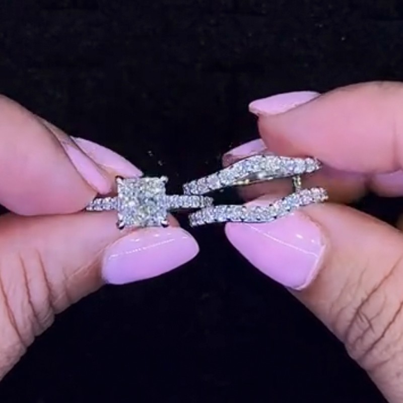 Princess Cut Insert Wedding Ring Set With Engagement Ring