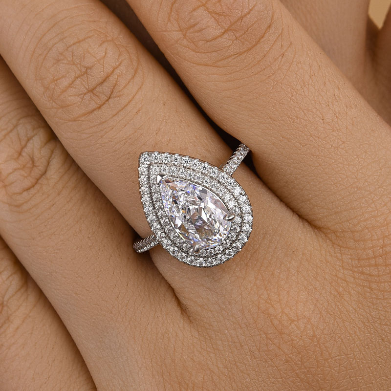 Double Halo Pear Cut Engagement Ring for Women In White Gold