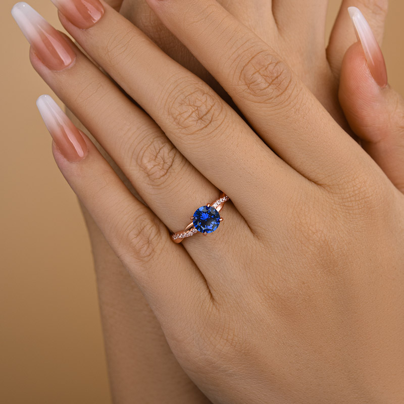 AFFY 0.70CT Blue Sapphire With White Natural Diamond Wedding Band Ring In 14k Yellow Gold Over Silver-7.5