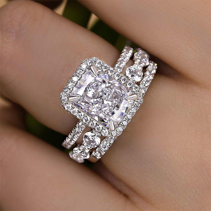 1.8 Carats Sterling Silver Women's Wedding Ring Set