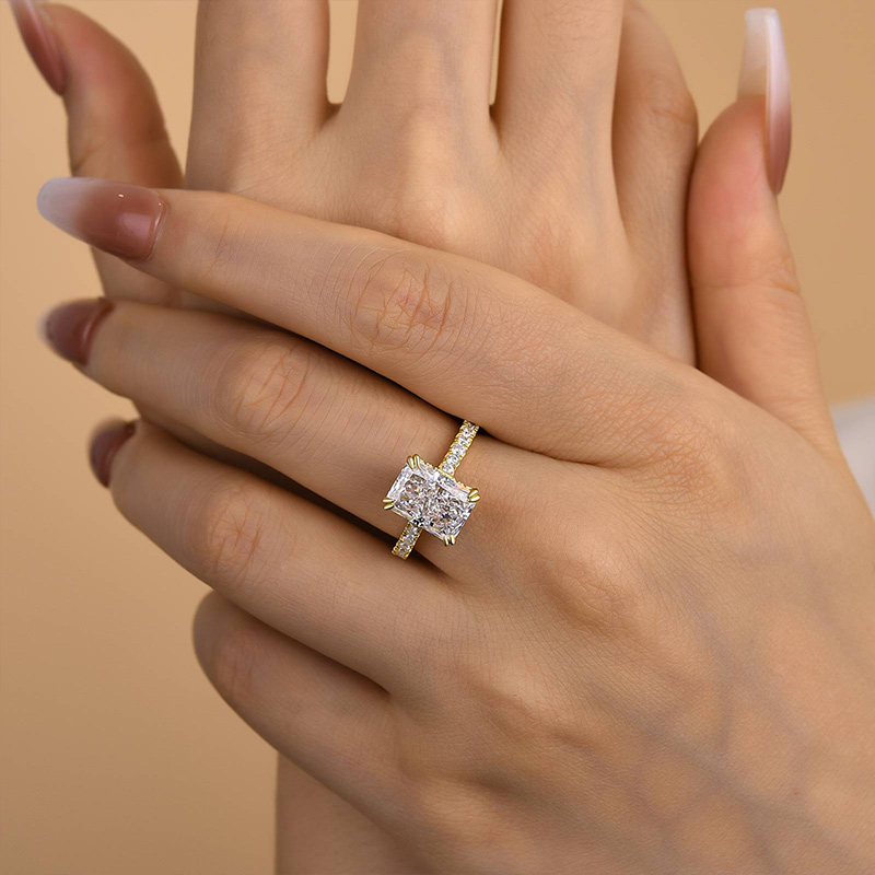 Stunning Yellow Gold Radiant Cut Sona Simulated Diamond Engagement - Main Image