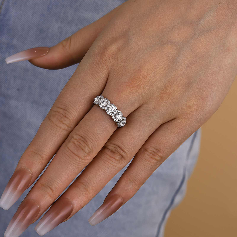 Popular Five Stone Round Diamond Wedding Ring / Handamde Jewellery / Halo Set Women's Unique Ring / Birthday Gift Ring For Mother's / Gift For Her