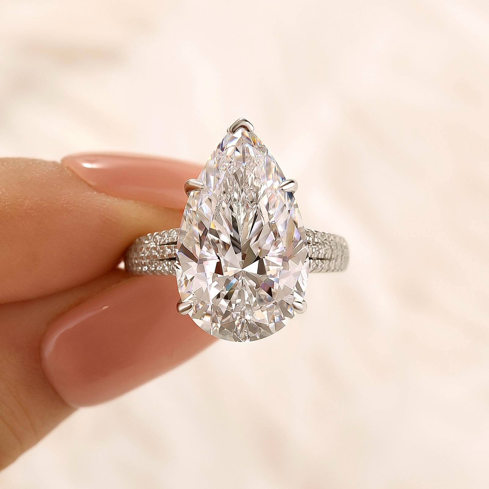 S925 8.0Ct Pear Cut Split Shank Engagement Ring For Woman – Maxine