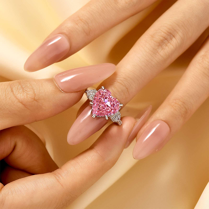 Royal Romantic 5.0 CT Pink Heart Cut Engagement Ring In Sterling