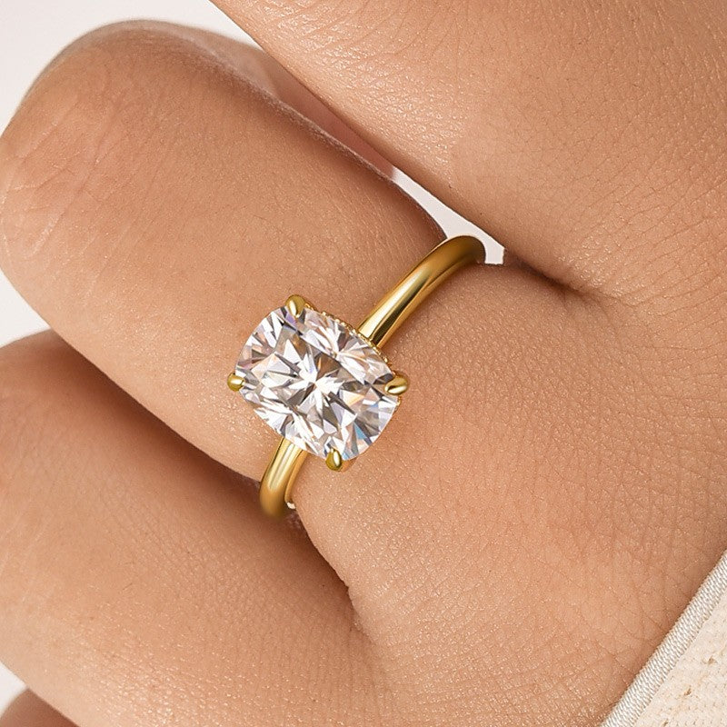 Moissanite Ct Cushion Cut Solitaire Yellow Gold Promise Ring