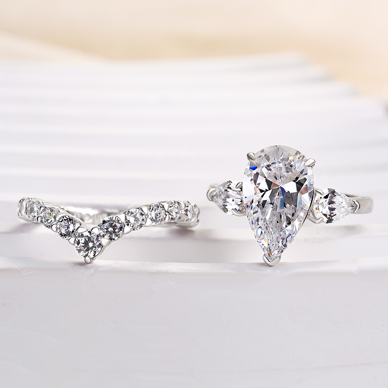 Gorgeous Pear Cut Three Stone Wedding Ring Set-Maxinejewelry Gorgeous Pear Cut Three Stone Wedding Ring Set-Maxinejewelry